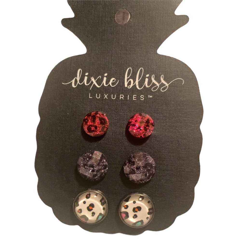 Dixie Bliss Earrings Red Purple Leopard Round New
